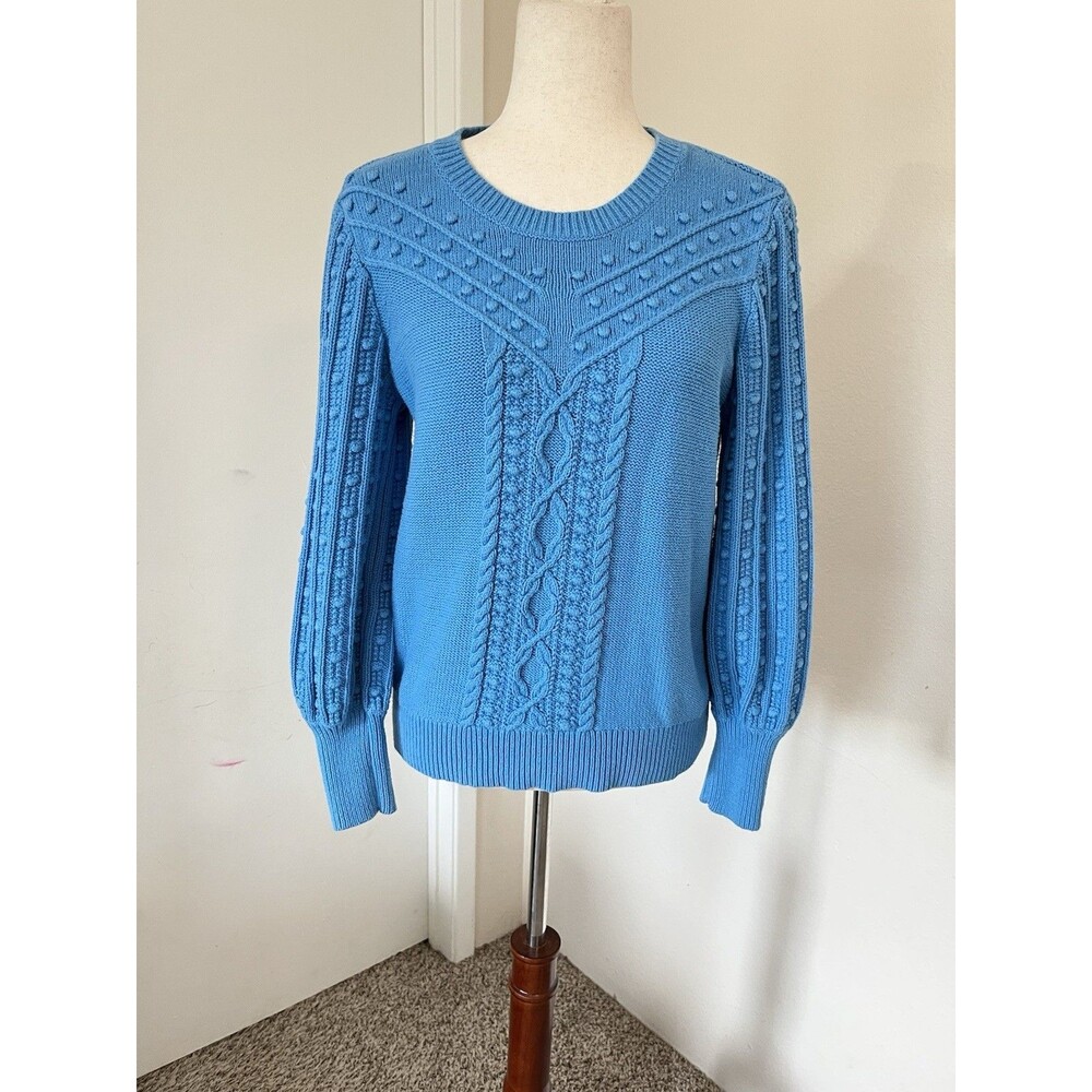 LOFT Bobble & Cable Knit Crewneck Sweater w/ Balloon Sleeve Sz M